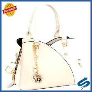 Triple Compartment Vegan Leather Satchel Shoulder Bag Elegant Minimal Chic